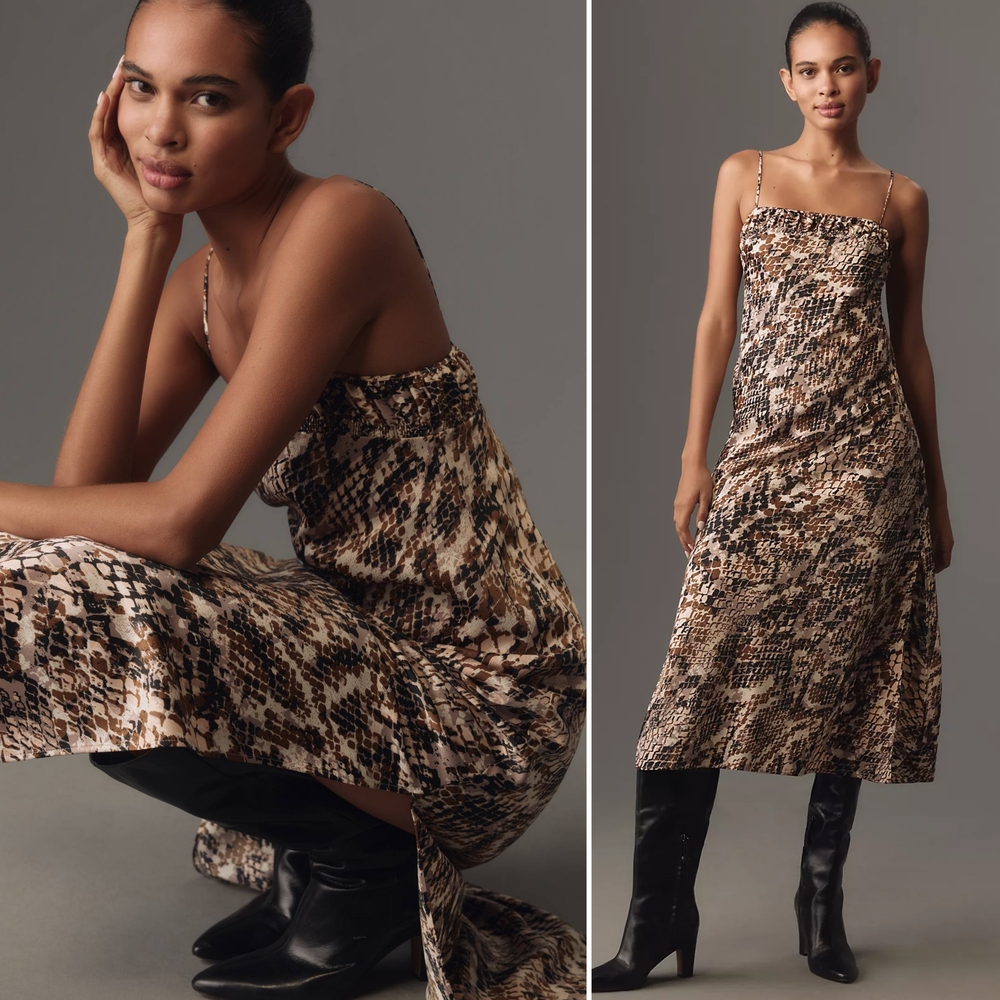 NWT, Anthropologie, SQUARE NECK PRINTED SLIP DRESS